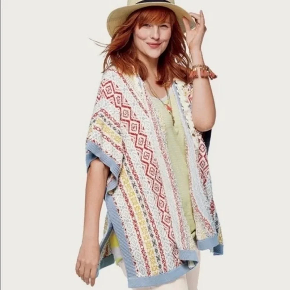 Cabi Womens XS Small Siesta Fringe Boho Poncho Cardigan Sweater 5001